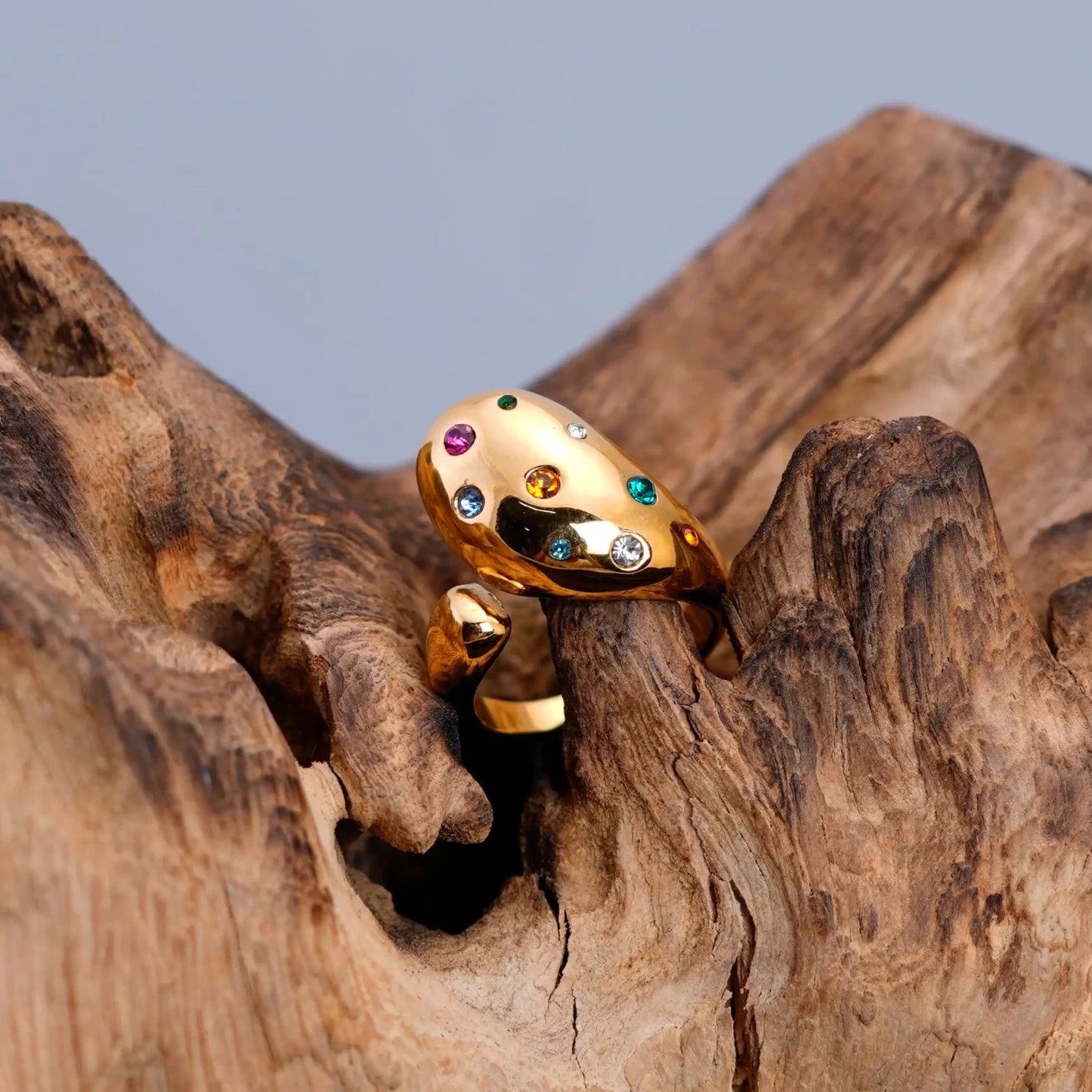 Smara 18K Gold Plated Coloured Stone Adjustable Ring