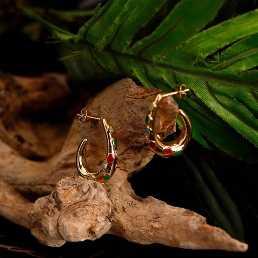 Smara 18K Gold Plated Colourful Oil Dripping Earrings