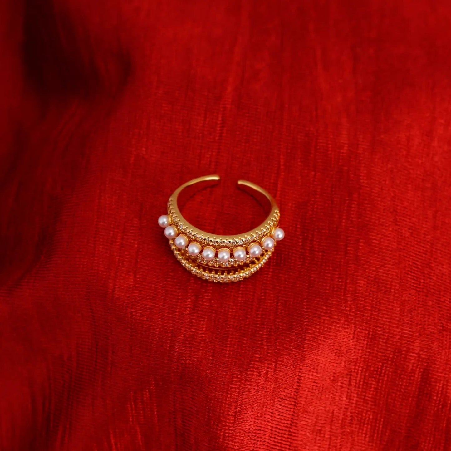 Smara Pearls and Diamond Multi-Layered Adjustable Ring