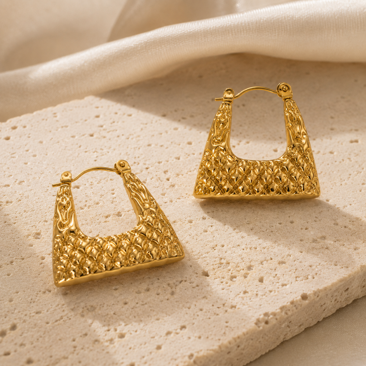 Smara Gold Tone Plated Basket Weave Earrings