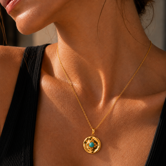 Smara 18K Gold Plated Turquoise Charm Pendant Necklace