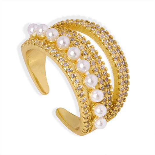 Smara Pearls and Diamond Multi-Layered Adjustable Ring