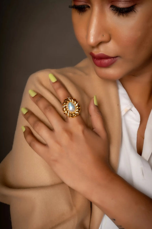 Smara Pearl and Diamond Oval Adjustable Ring