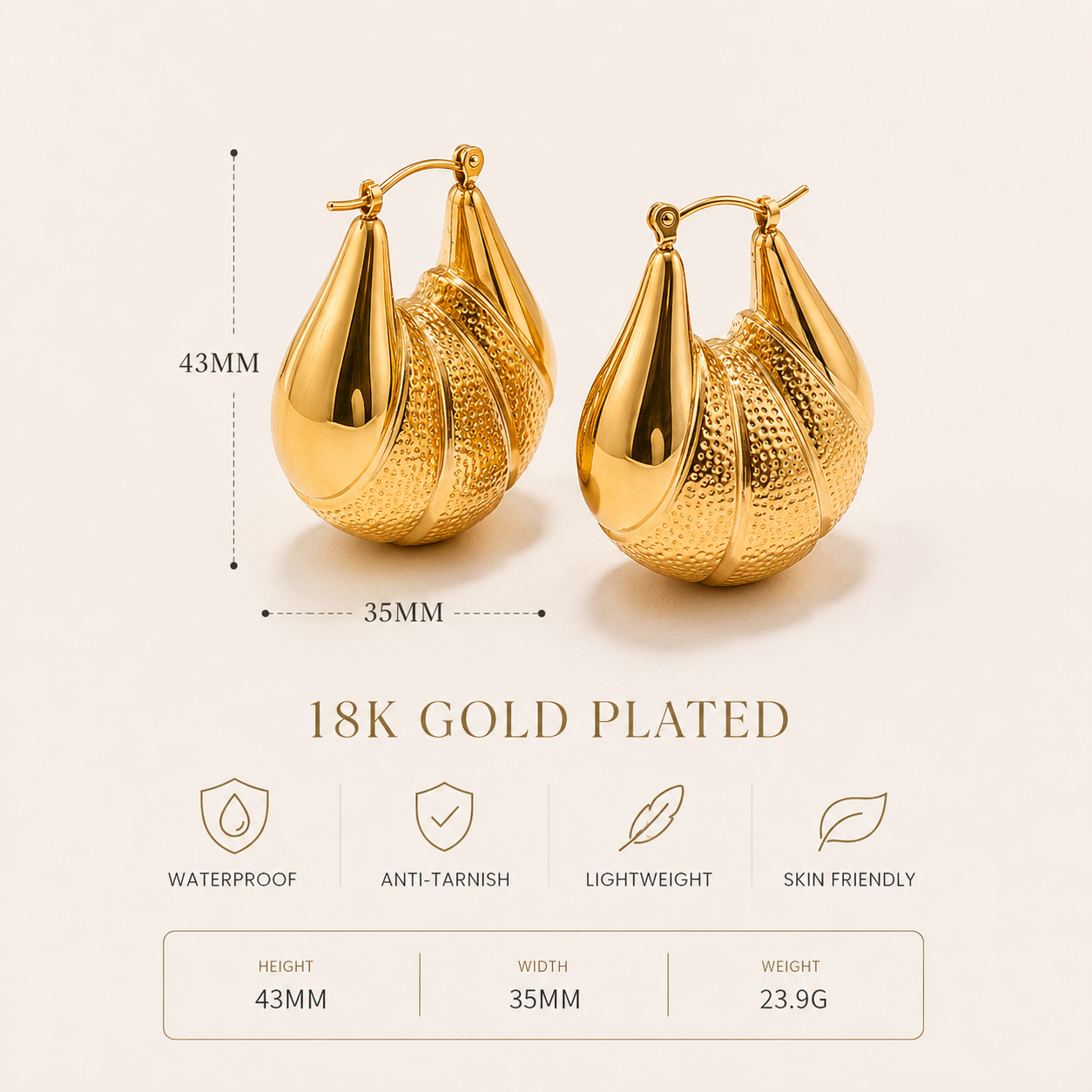 Smara Gold plated hollow sector earrings