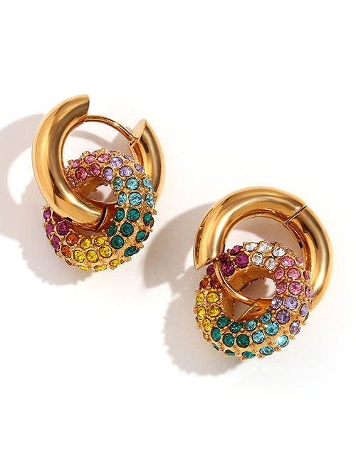 Smara 18K Gold Plated Colourful Rhinestone Huggie Earrings