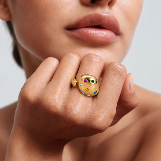 Smara 18K Gold Plated Coloured Stone Adjustable Ring
