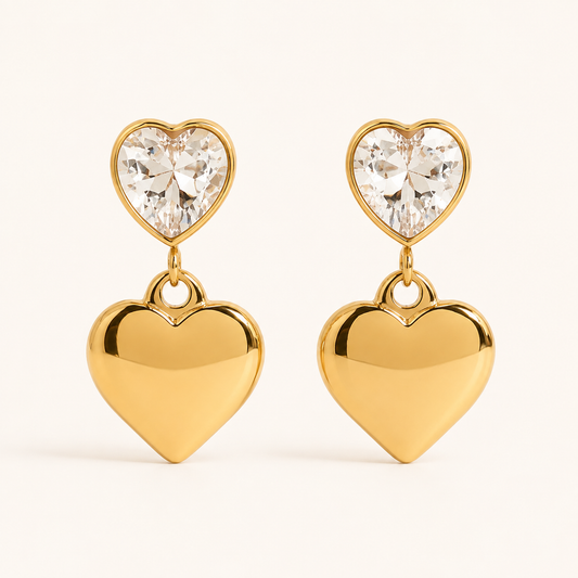 Smara 18K Gold Plated Vow Heart Drop Earrings