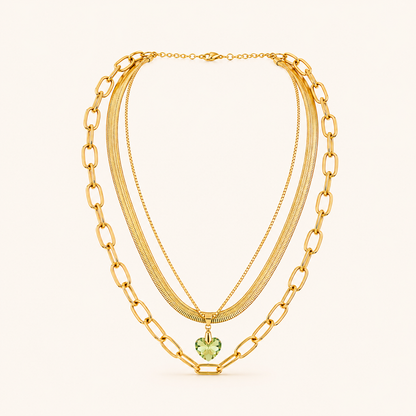 Smara 18K Gold Plated Three Layered Crystal Heart Necklace