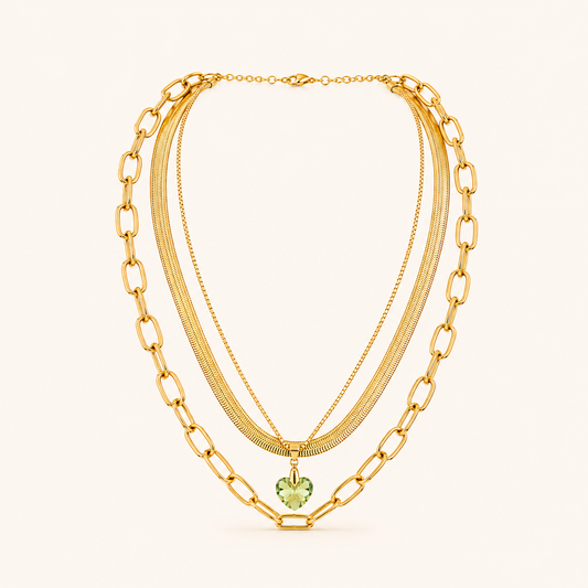 Smara 18K Gold Plated Three Layered Crystal Heart Necklace