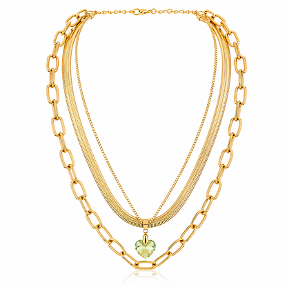 Smara 18K Gold Plated Three Layered Crystal Heart Necklace