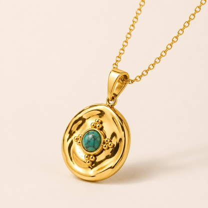Smara 18K Gold Plated Turquoise Charm Pendant Necklace