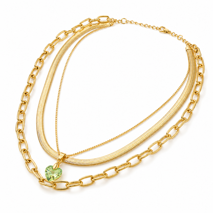 Smara 18K Gold Plated Three Layered Crystal Heart Necklace