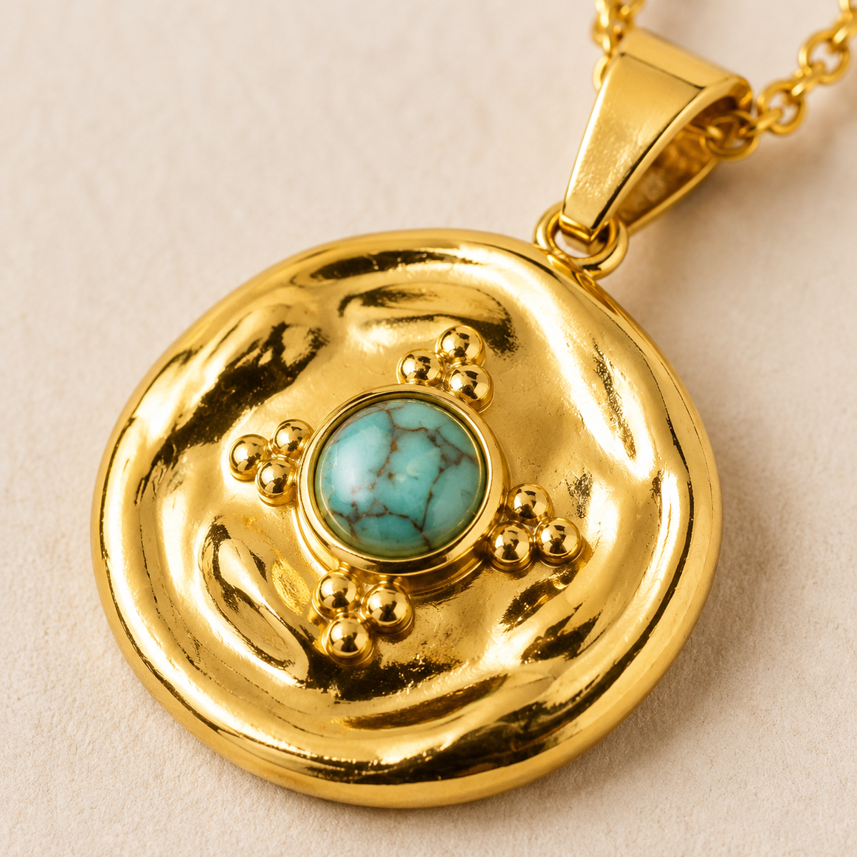 Smara 18K Gold Plated Turquoise Charm Pendant Necklace