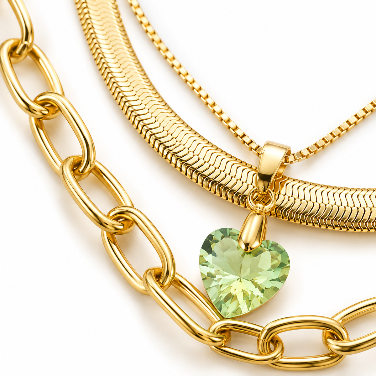 Smara 18K Gold Plated Three Layered Crystal Heart Necklace