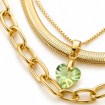 Smara 18K Gold Plated Three Layered Crystal Heart Necklace