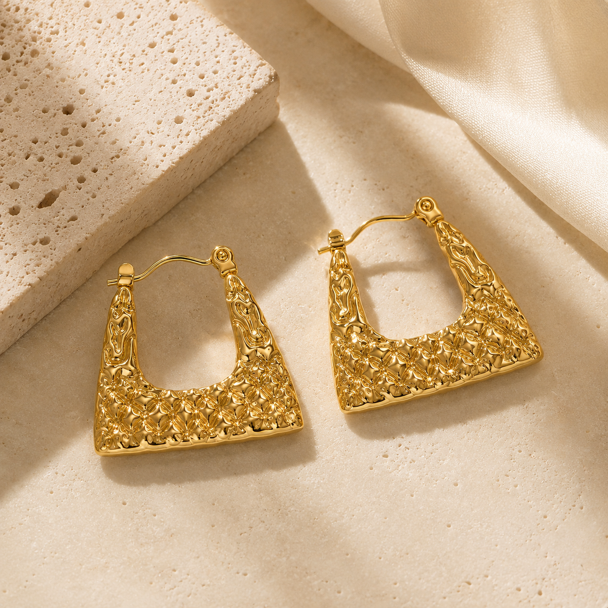 Smara Gold Tone Plated Basket Weave Earrings