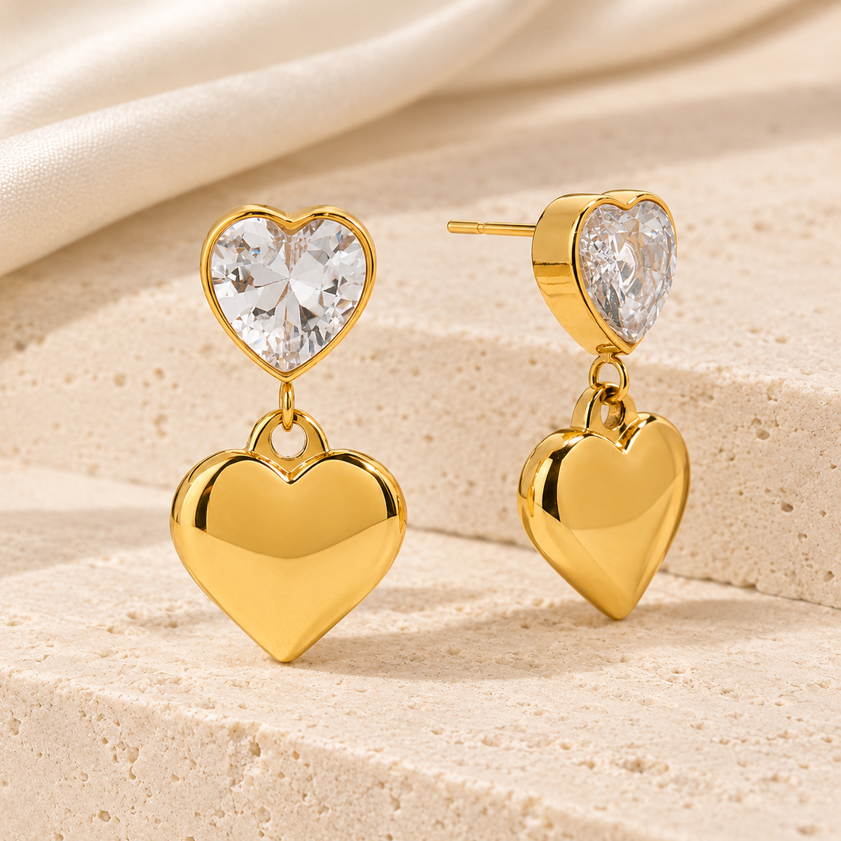 Smara 18K Gold Plated Vow Heart Drop Earrings