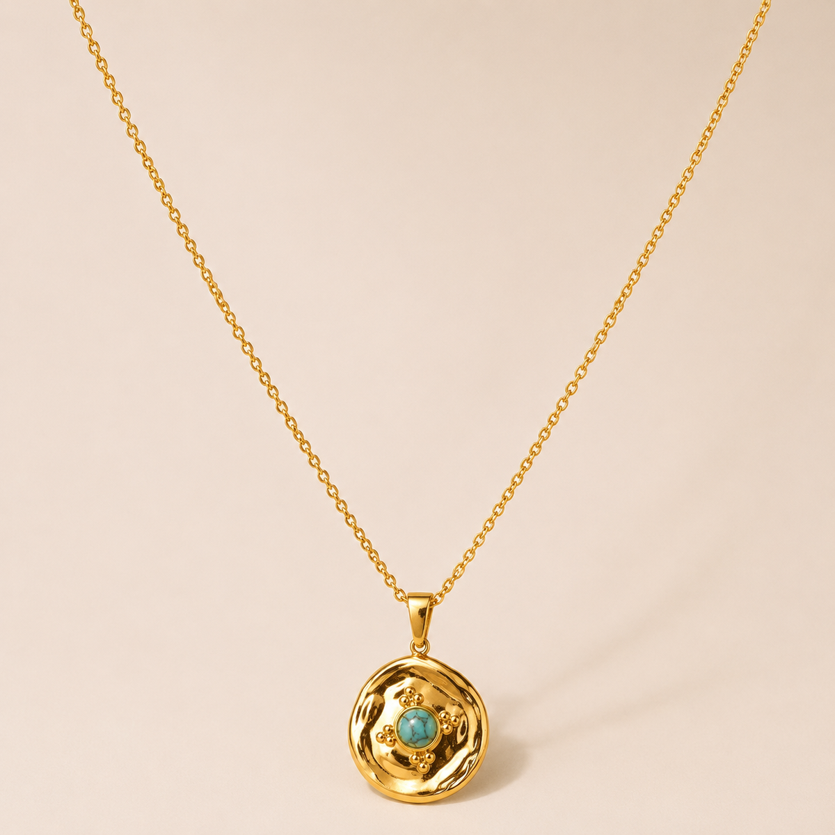Smara 18K Gold Plated Turquoise Charm Pendant Necklace