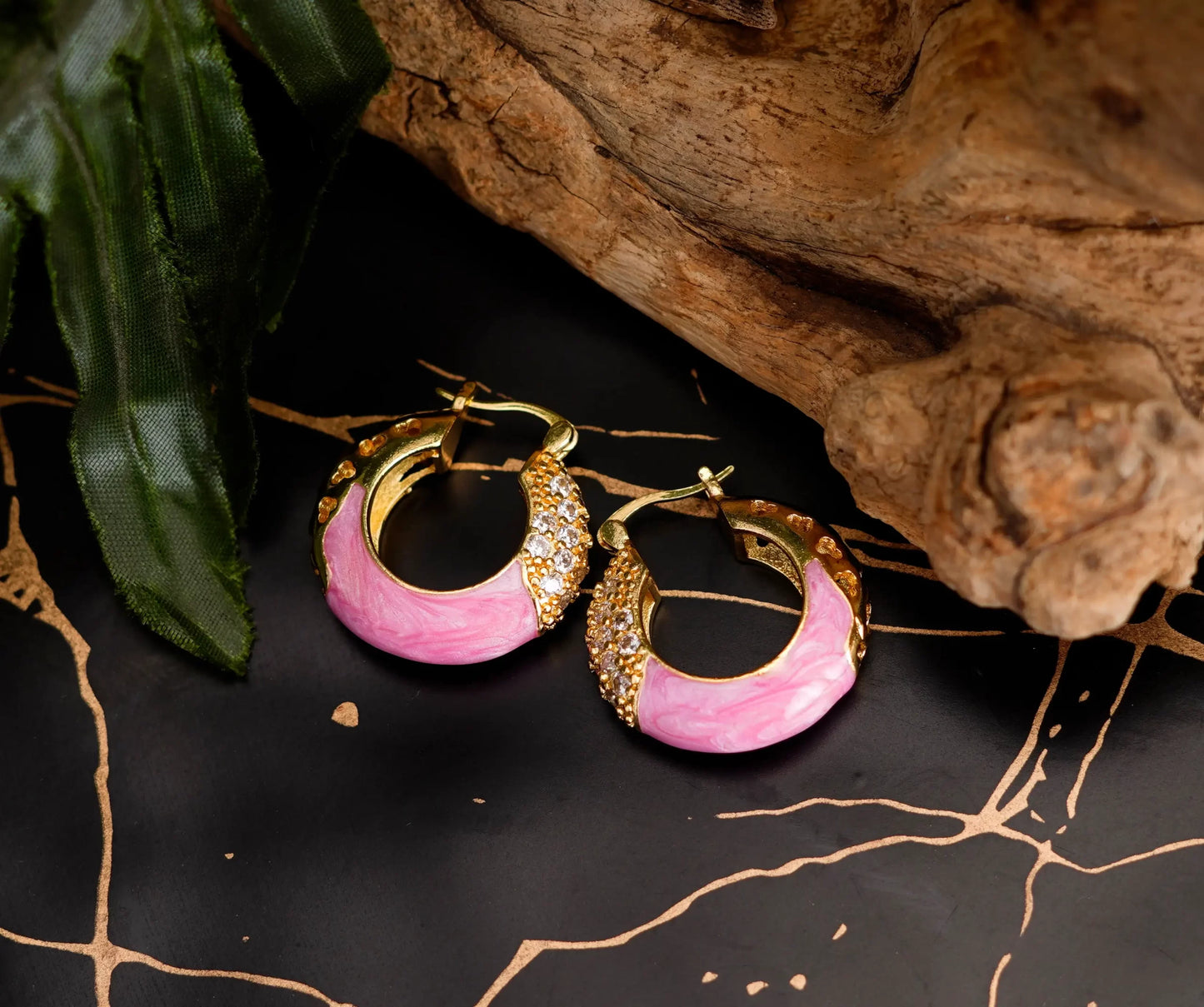 Smara Classic Marbled Hoop Earrings (PINK)