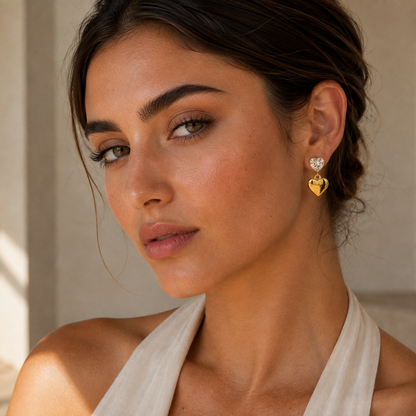 Smara 18K Gold Plated Vow Heart Drop Earrings
