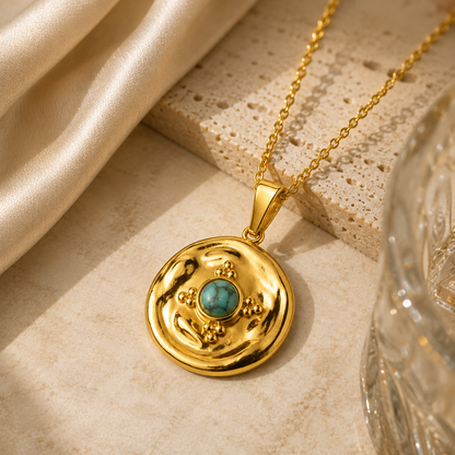 Smara 18K Gold Plated Turquoise Charm Pendant Necklace