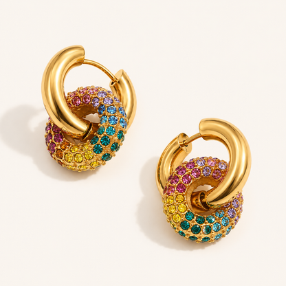 Smara 18K Gold Plated Colourful Rhinestone Huggie Earrings