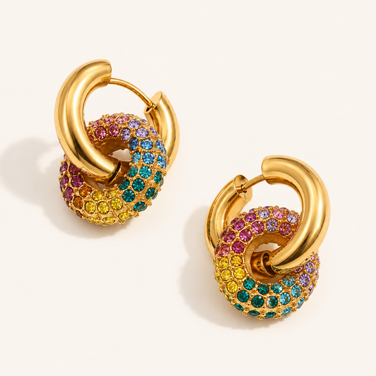 Smara 18K Gold Plated Colourful Rhinestone Huggie Earrings