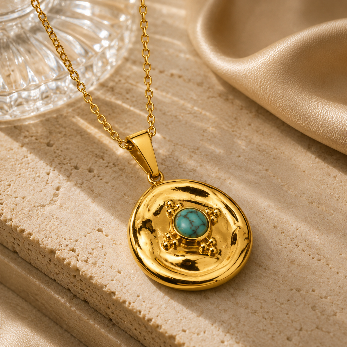 Smara 18K Gold Plated Turquoise Charm Pendant Necklace