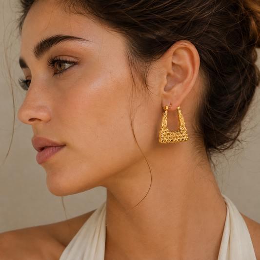 Smara Gold Tone Plated Basket Weave Earrings