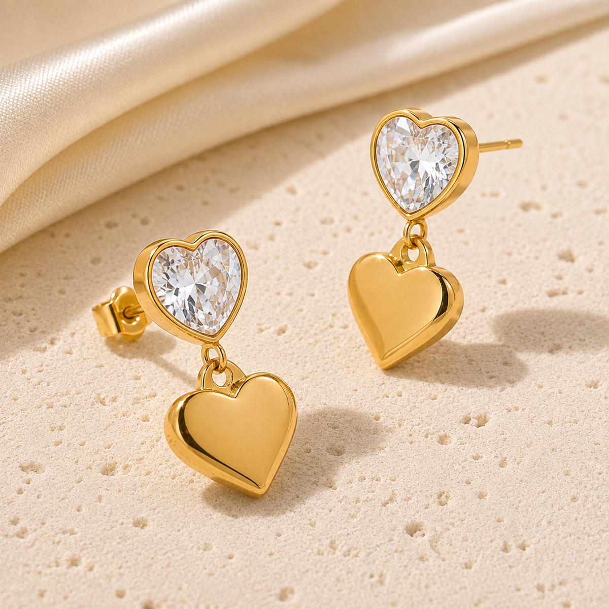 Smara 18K Gold Plated Vow Heart Drop Earrings
