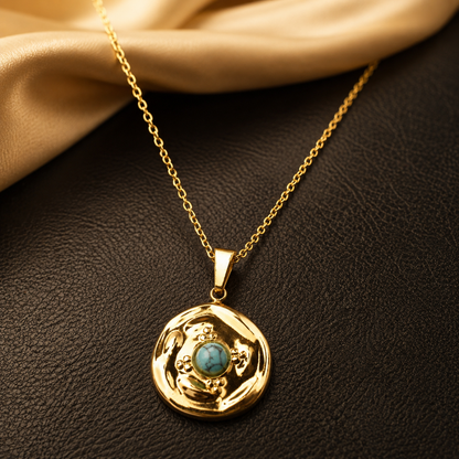 Smara 18K Gold Plated Turquoise Charm Pendant Necklace