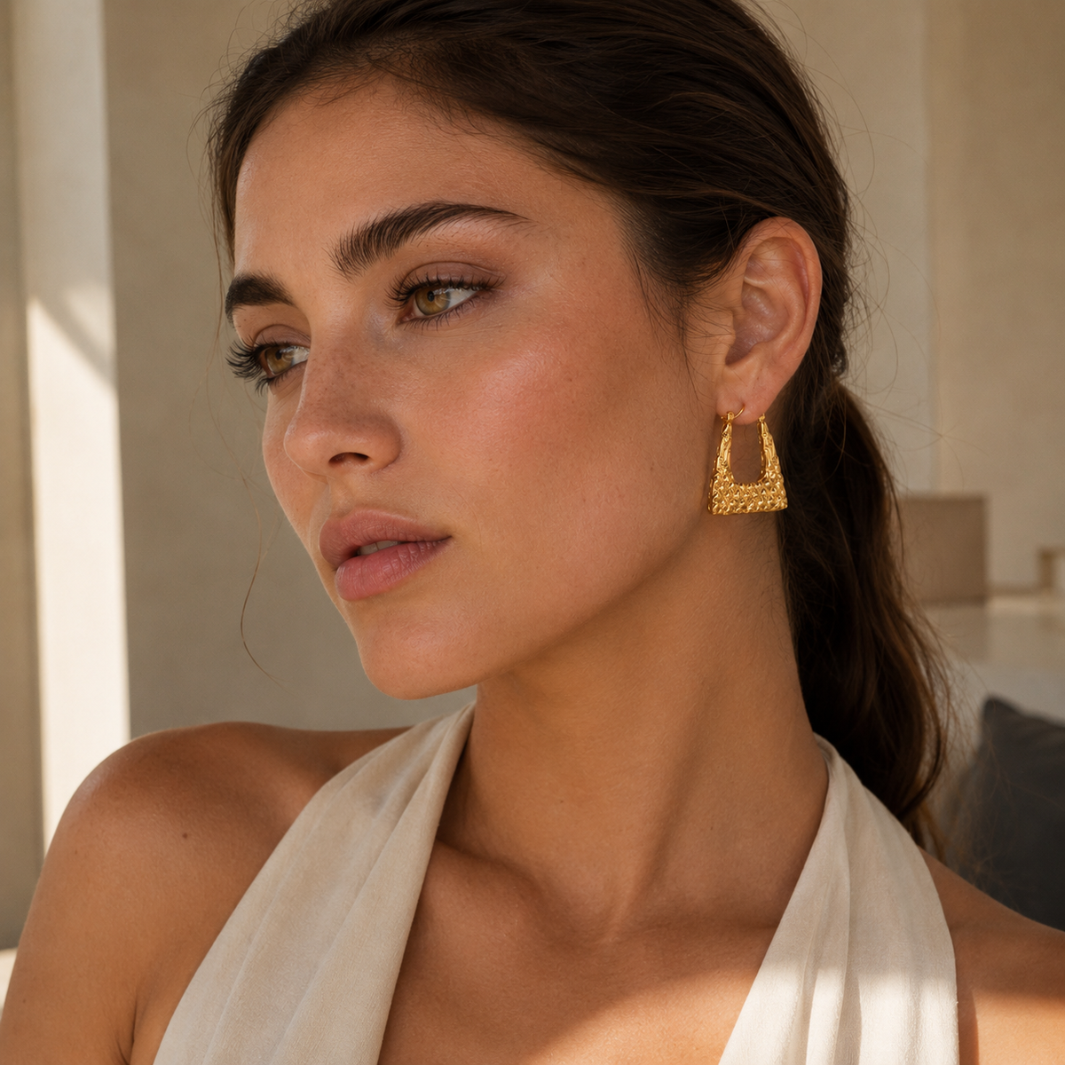 Smara Gold Tone Plated Basket Weave Earrings
