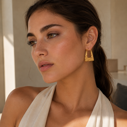 Smara Gold Tone Plated Basket Weave Earrings