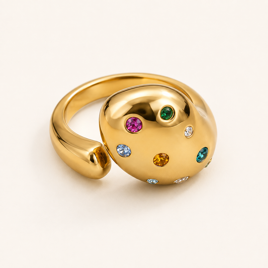 Smara 18K Gold Plated Coloured Stone Adjustable Ring