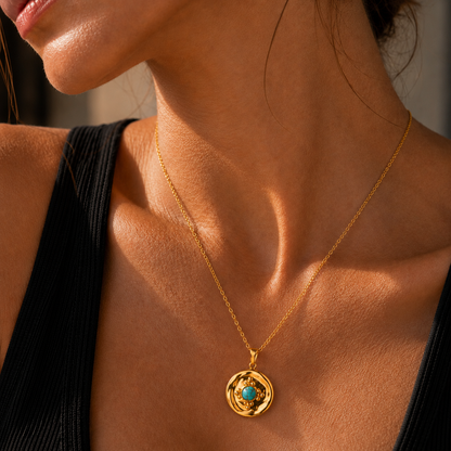 Smara 18K Gold Plated Turquoise Charm Pendant Necklace