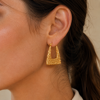 Smara Gold Tone Plated Basket Weave Earrings