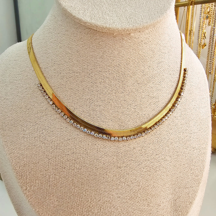 Artificial Diamond Herringbone Chain Necklace