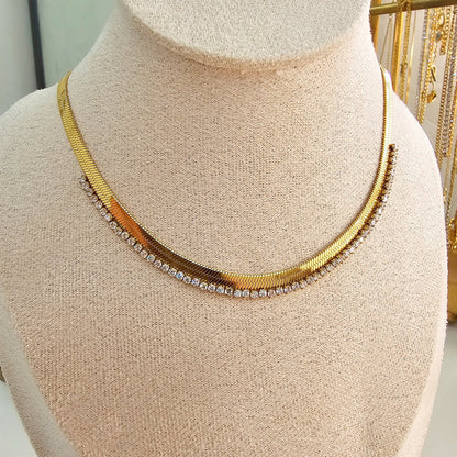 Artificial Diamond Herringbone Chain Necklace