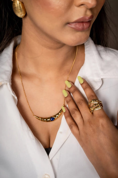Smara Lapis Pleated Moon Necklace