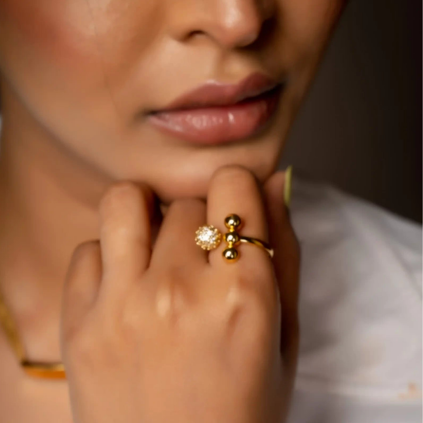 Smara Round Ball Studded Adjustable Ring
