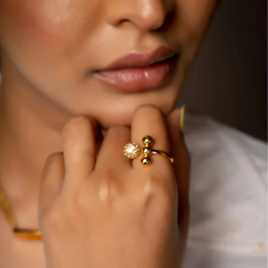 Smara Round Ball Studded Adjustable Ring