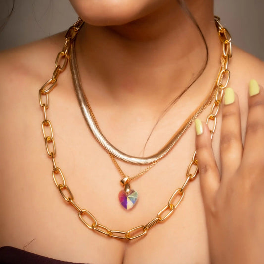 Smara Three Layered Crystal Heart Necklace
