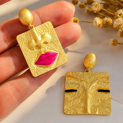 Smara 18K Gold Plated Egyptian Art Face Earrings