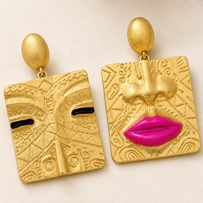 Smara 18K Gold Plated Egyptian Art Face Earrings
