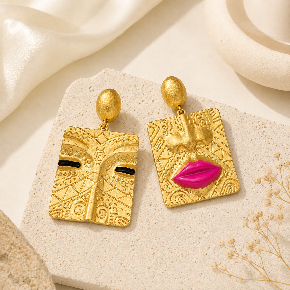 Smara 18K Gold Plated Egyptian Art Face Earrings