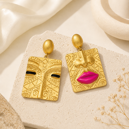 Smara 18K Gold Plated Egyptian Art Face Earrings