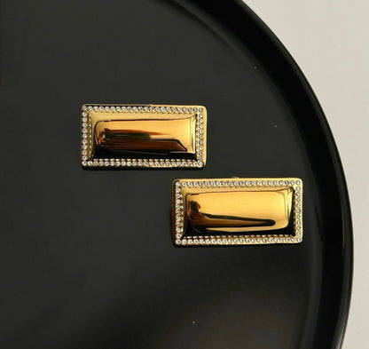 Smara Diamond-Encrusted Glossy Rectangular Stud Earrings