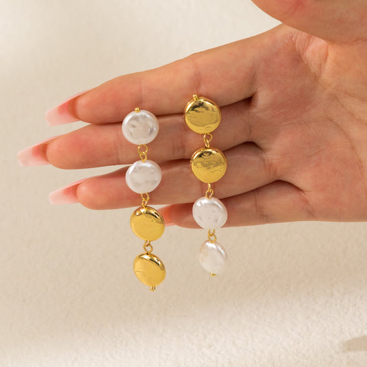Smara Round Pearl Patchwork Earrings