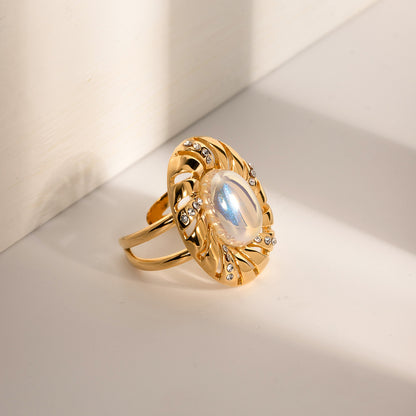 Smara Pearl and Diamond Oval Adjustable Ring