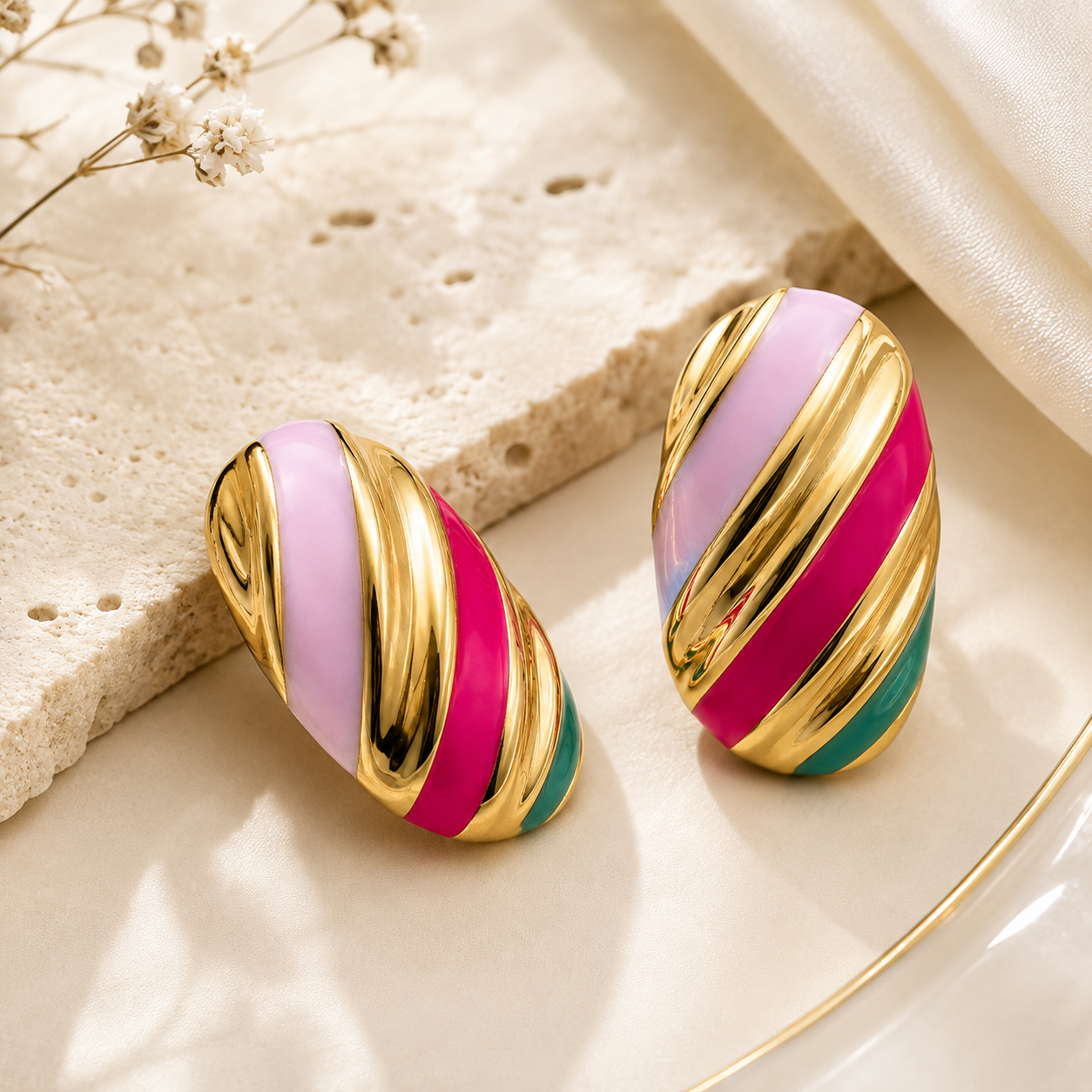 Smara Oval Enamel Stud Earrings